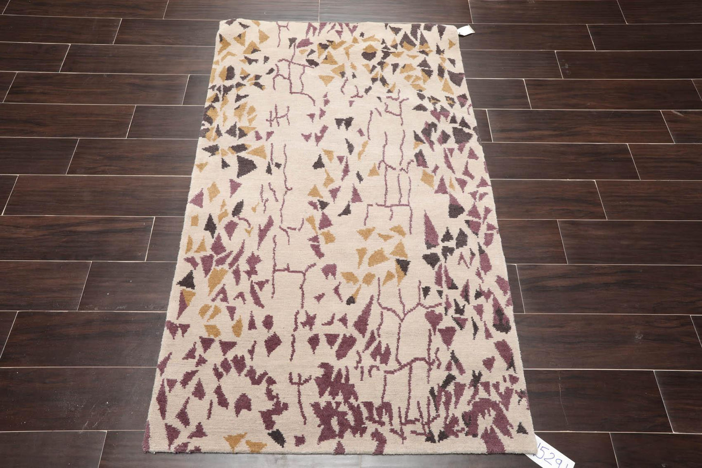 2'11" x 4'11" Hand Knotted Tibetan 100% Wool Graphic Oriental Area Rug Beige