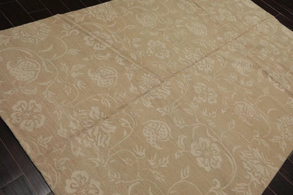 Lapchi Hand Knotted Wool & Silk Scroll Loop Pile Tibetan Area Rug Beige 6’ x 8’11”