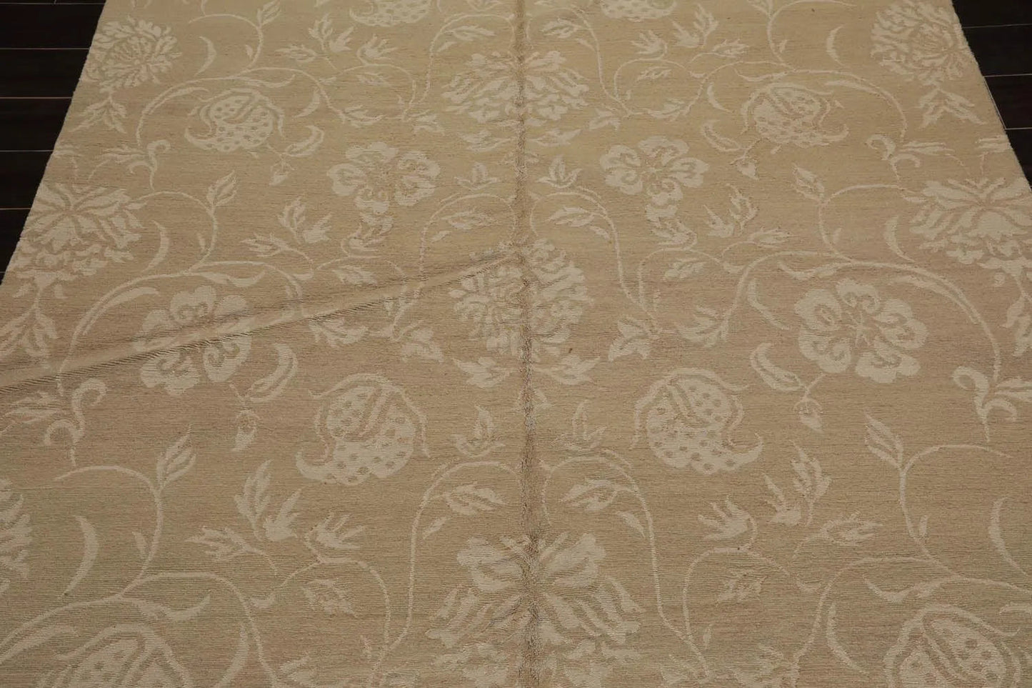 Lapchi Hand Knotted Wool & Silk Scroll Loop Pile Tibetan Area Rug Beige 6’ x 8’11”