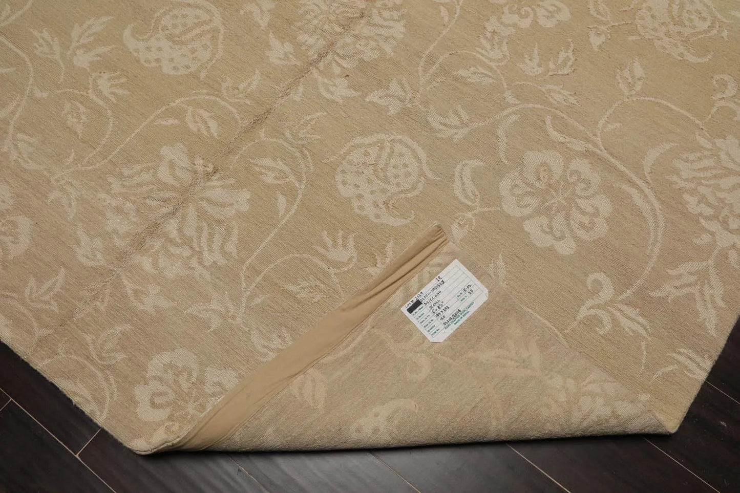 Lapchi Hand Knotted Wool & Silk Scroll Loop Pile Tibetan Area Rug Beige 6’ x 8’11”