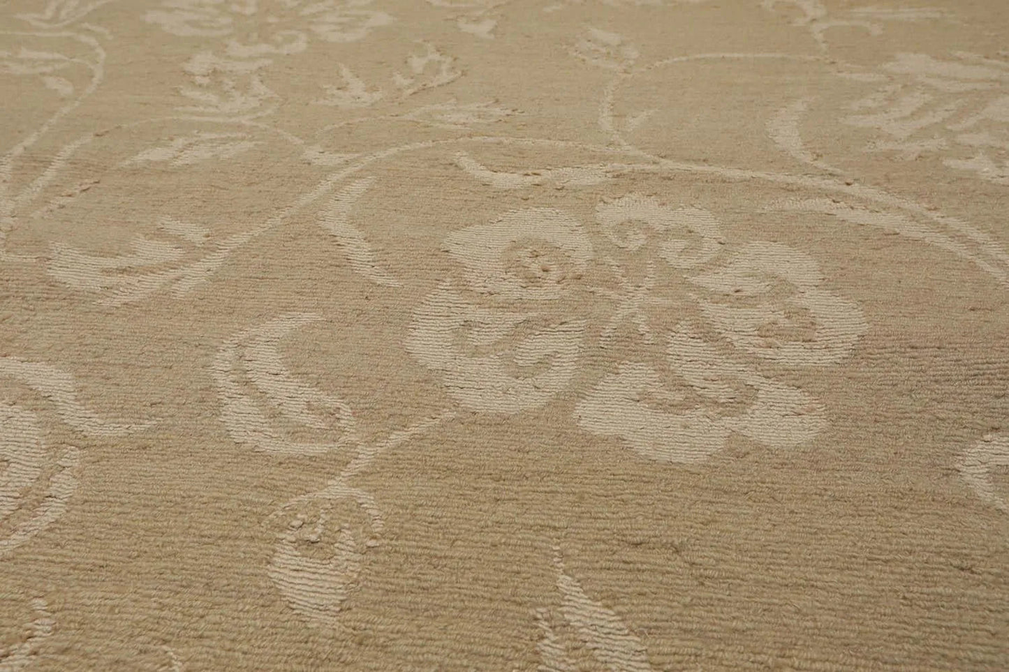 Lapchi Hand Knotted Wool & Silk Scroll Loop Pile Tibetan Area Rug Beige 6’ x 8’11”