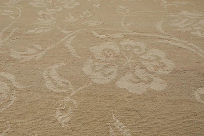 Lapchi Hand Knotted Wool & Silk Scroll Loop Pile Tibetan Area Rug Beige 6’ x 8’11”