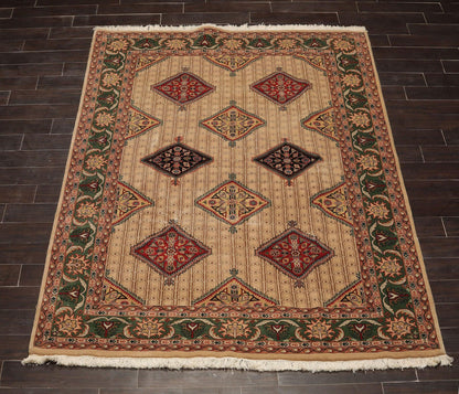 6' x 8'10" Hand Knotted Superfine 100% Wool Traditional Oriental Area Rug Beige