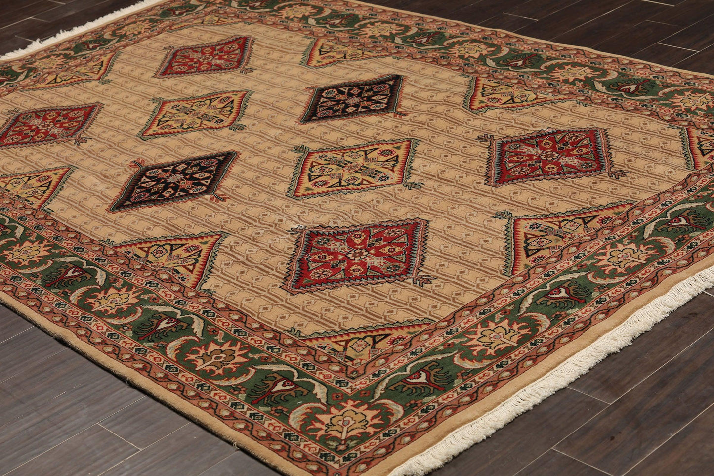 6' x 8'10" Hand Knotted Superfine 100% Wool Traditional Oriental Area Rug Beige