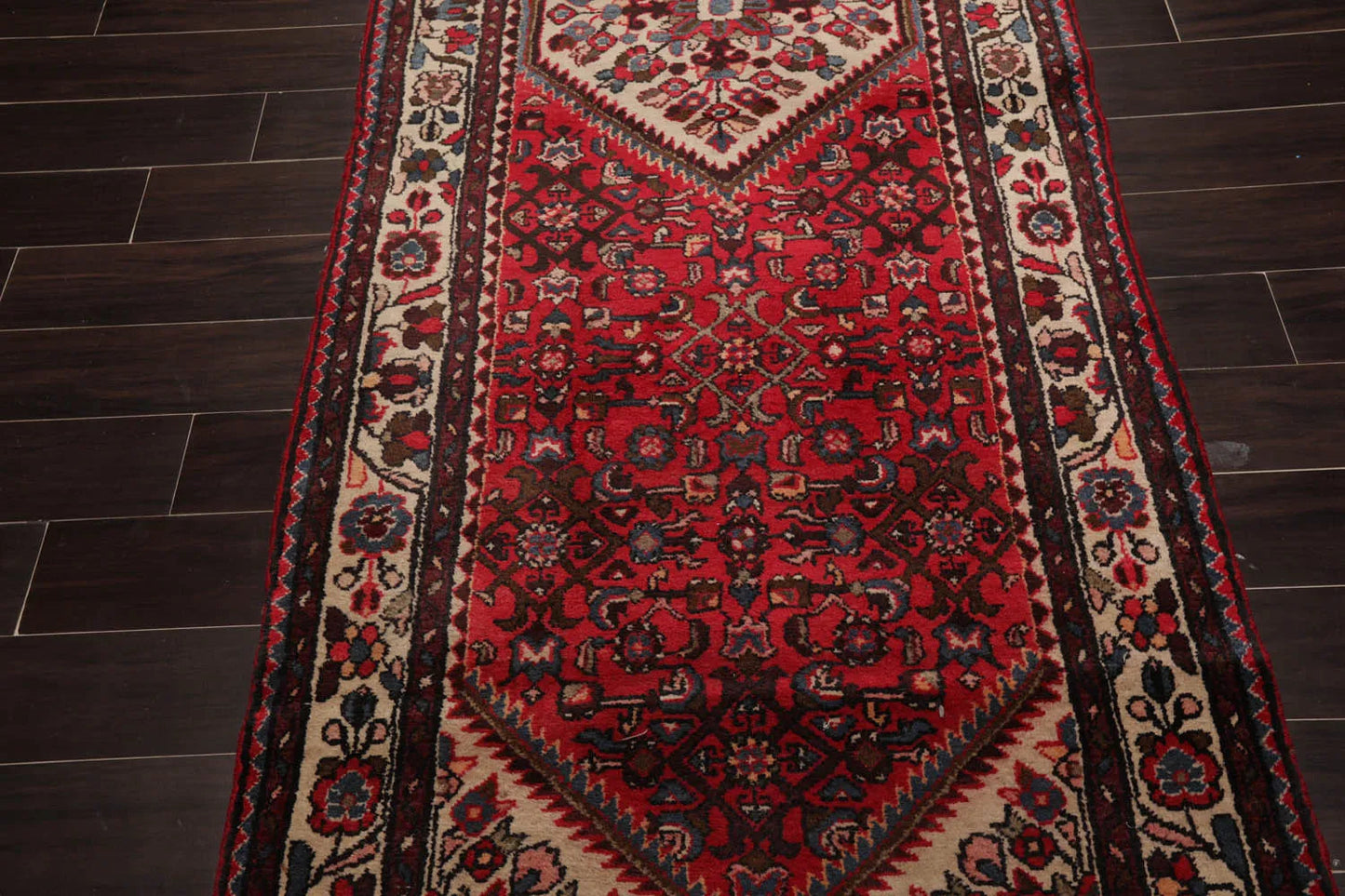 3'6" x 10'4" Runner Herizz Hand Knotted Red Medallion Traditional Wool Oriental Area Rug