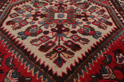 3'6" x 10'4" Runner Herizz Hand Knotted Red Medallion Traditional Wool Oriental Area Rug