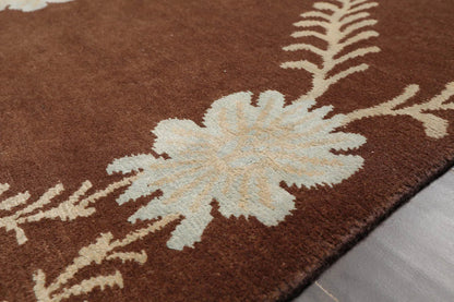 3x5 Hand-Knotted Tibetan Terra Trellis Floral Wool & Silk Brown Are Rug