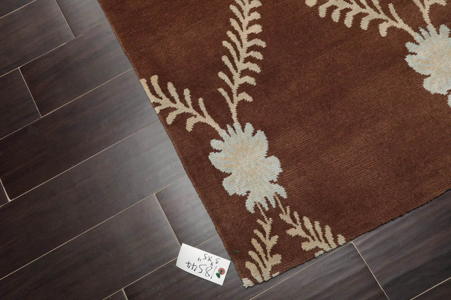 3x5 Hand-Knotted Tibetan Terra Trellis Floral Wool & Silk Brown Are Rug