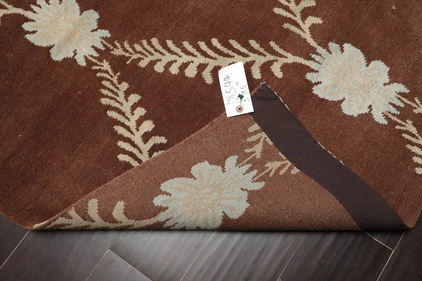 3x5 Hand-Knotted Tibetan Terra Trellis Floral Wool & Silk Brown Are Rug