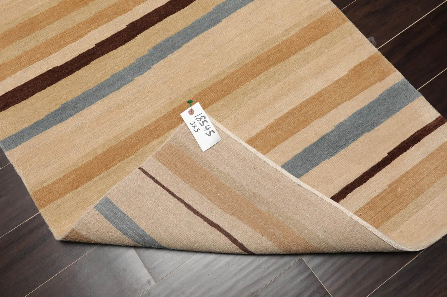 3x5 Hand-Knotted Contemporary  Striped Tibetan Wool Area Rug Beige