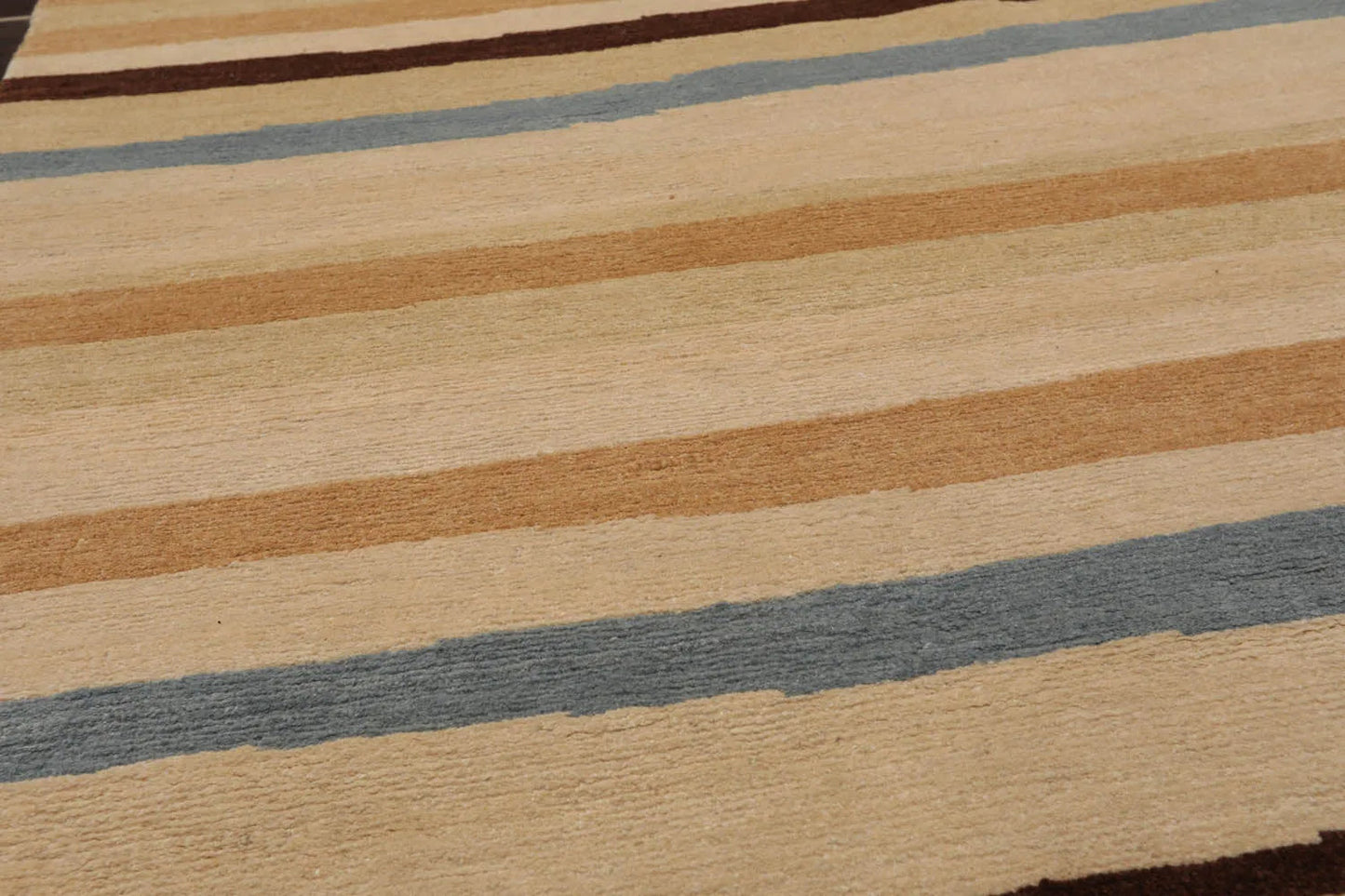 3x5 Hand-Knotted Contemporary  Striped Tibetan Wool Area Rug Beige