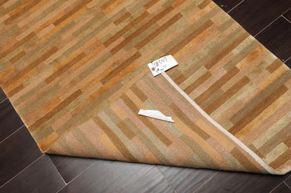 3x5 Gold Hand Knotted Tibetan Contemporary Striped Wool & Silk Oriental Area Rug