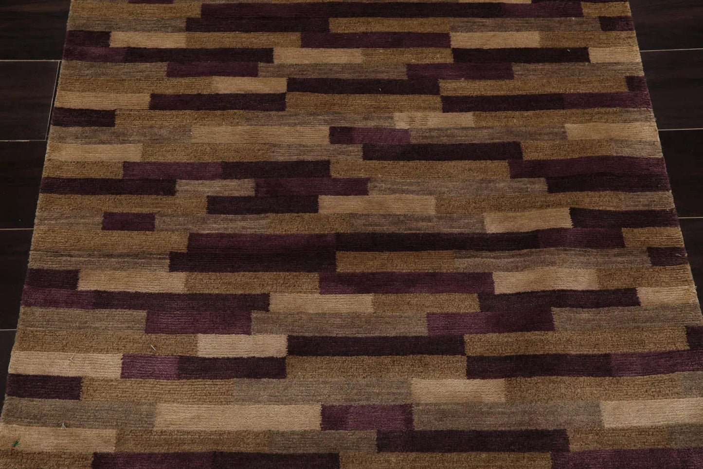3x5 Aubergine Hand Knotted Tibetan Contemporary  Striped Wool & Silk Oriental Area Rug