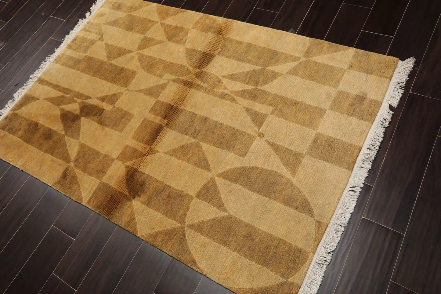 4x6 Gold Hand Knotted Tibetan Contemporary Wool Oriental Area Rug