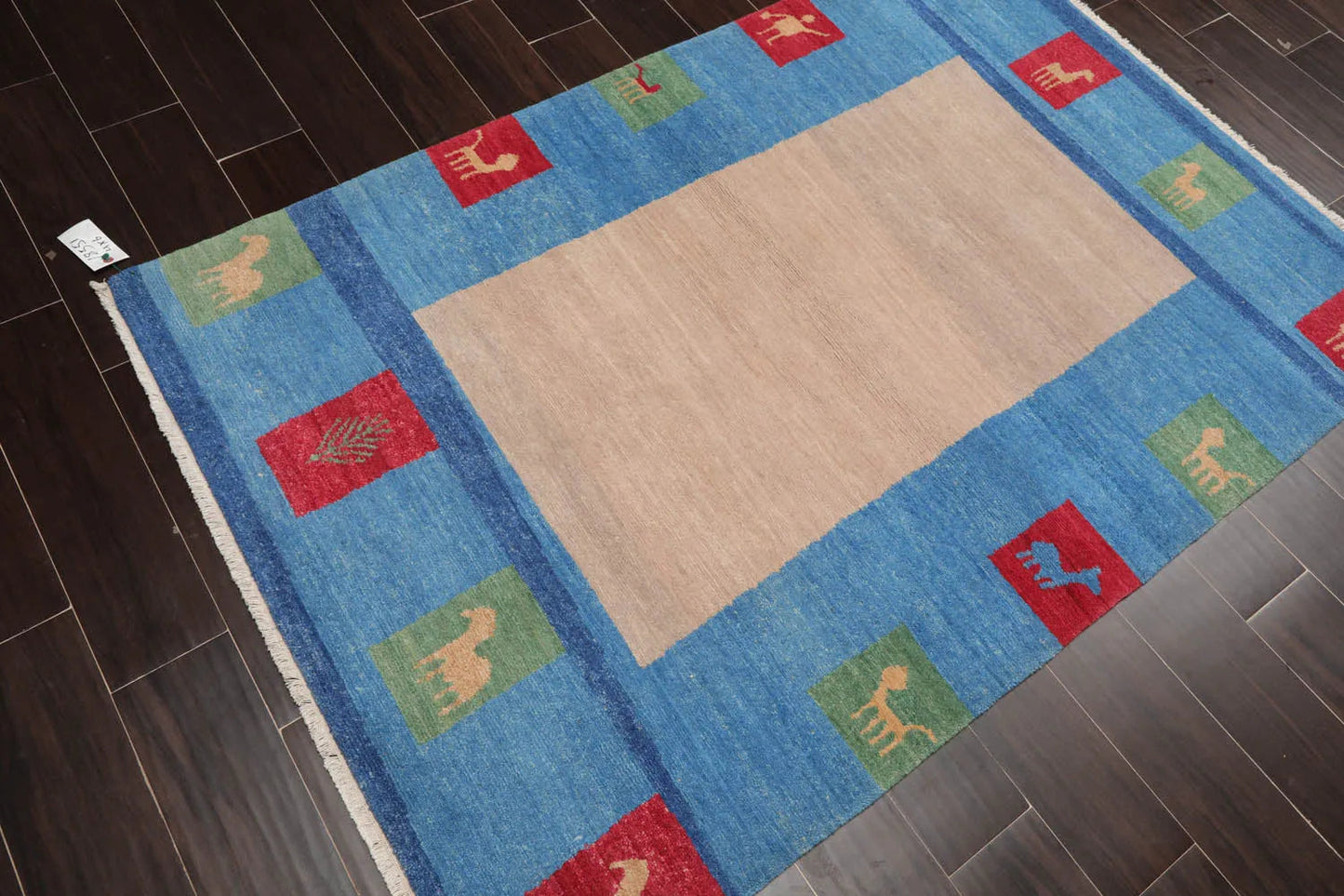 4x6 Beige Hand Knotted Tibetan Contemporary Gabbehh Wool Oriental Area Rug