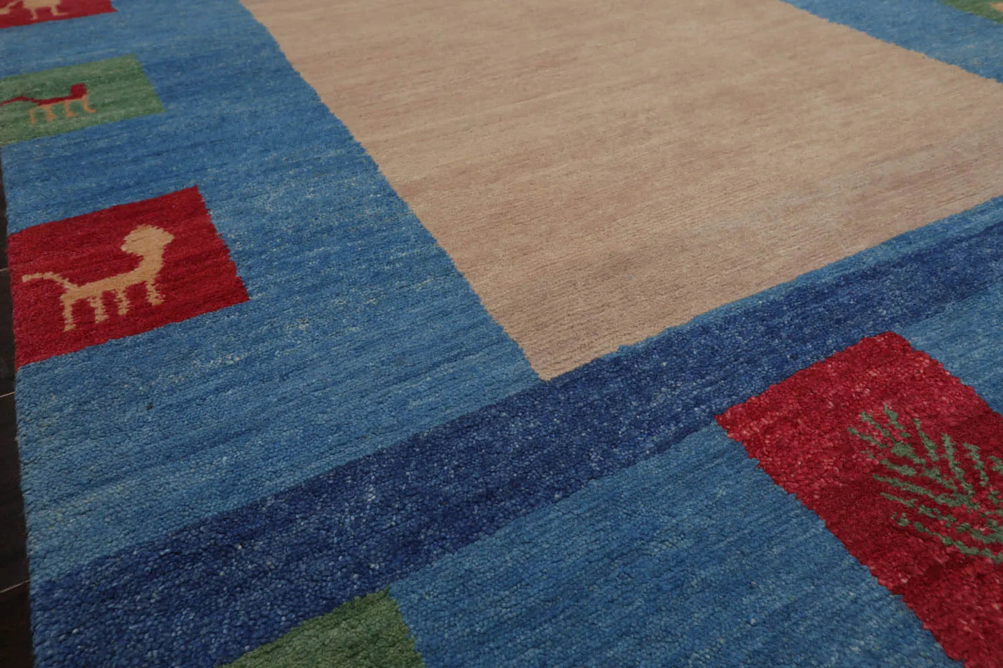 4x6 Beige Hand Knotted Tibetan Contemporary Gabbehh Wool Oriental Area Rug