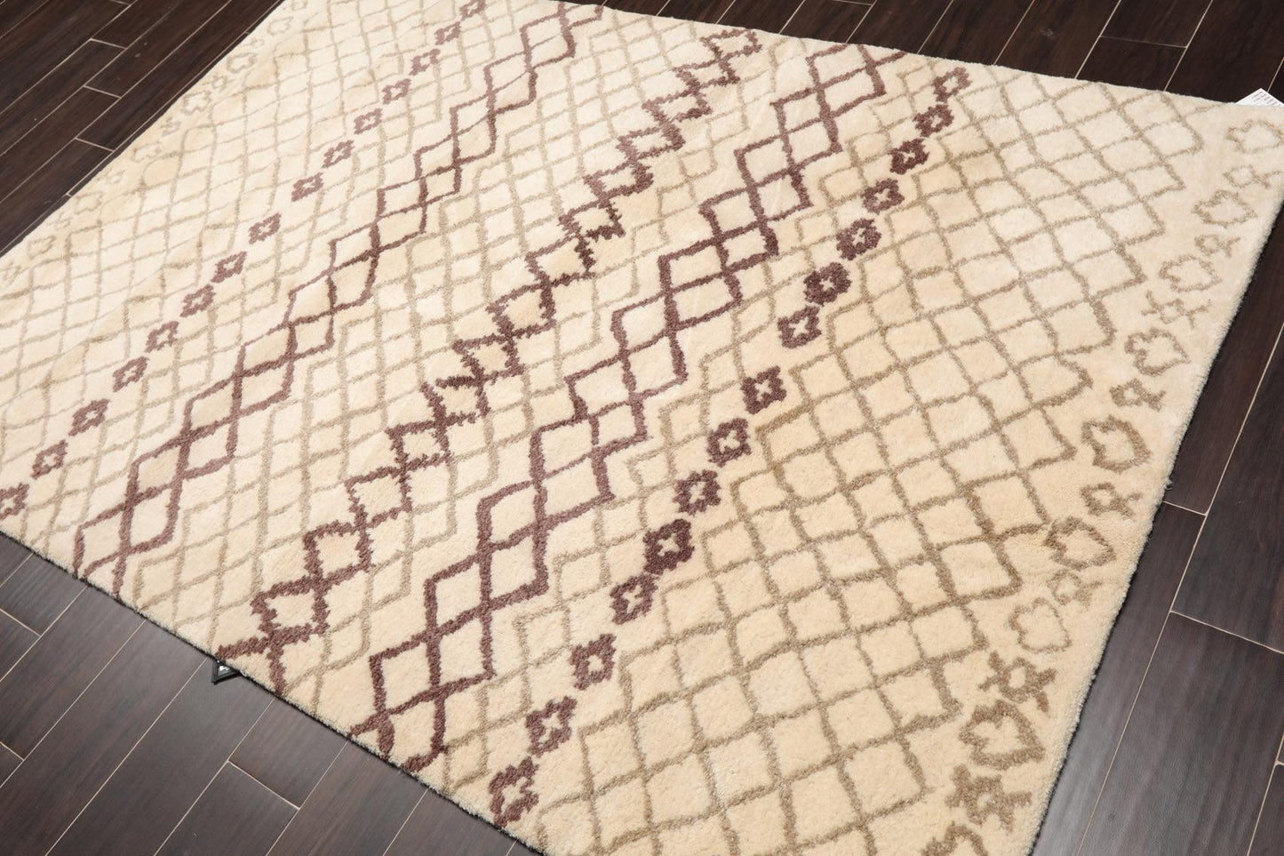 5' x 7'4" Handmade 100% Wool Modern Moroccan Oriental Area rug Ivory Gray Brown