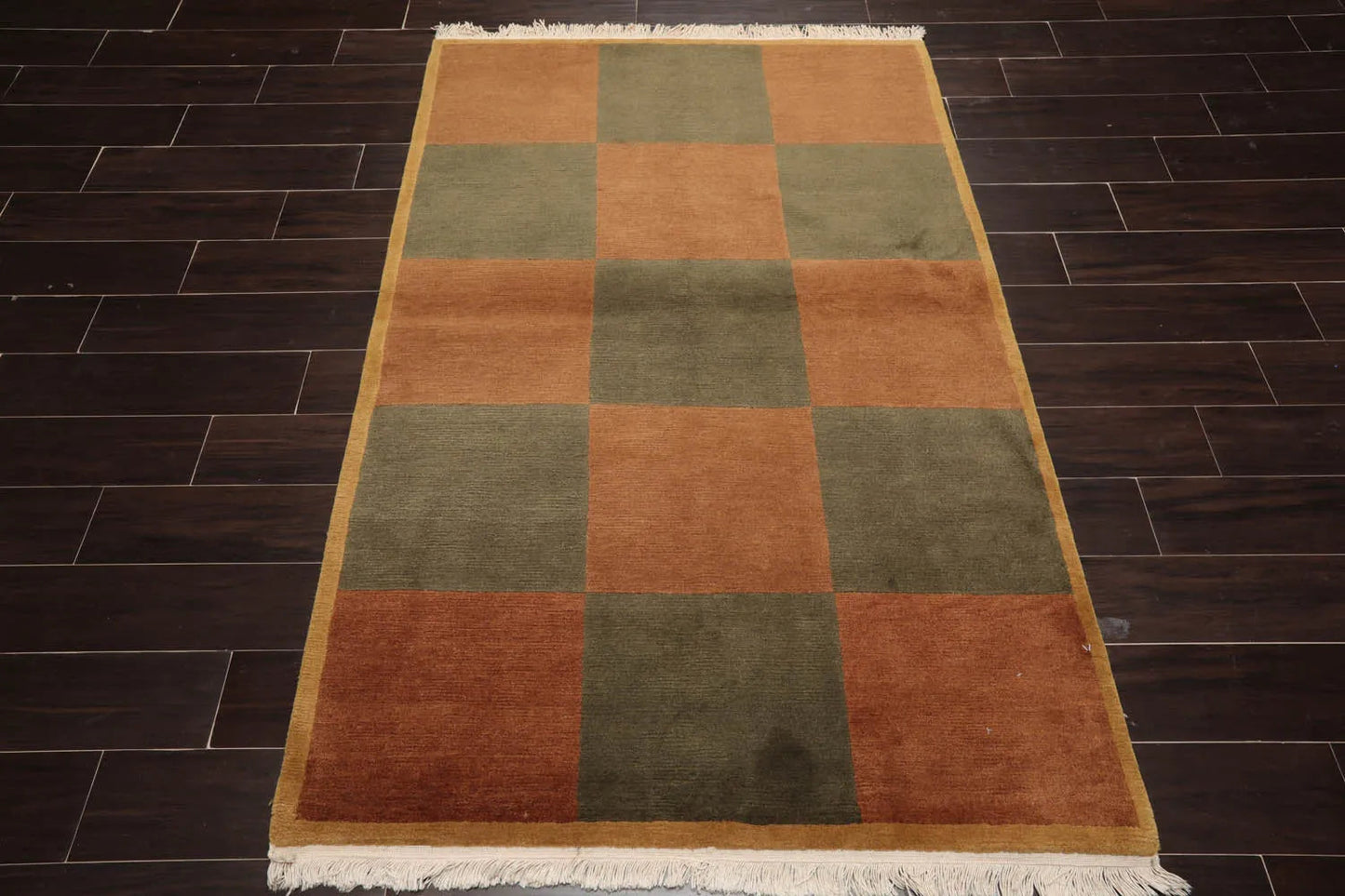 4x6 Brown Hand Knotted Tibetan Modern  Geometric Wool Oriental Area Rug