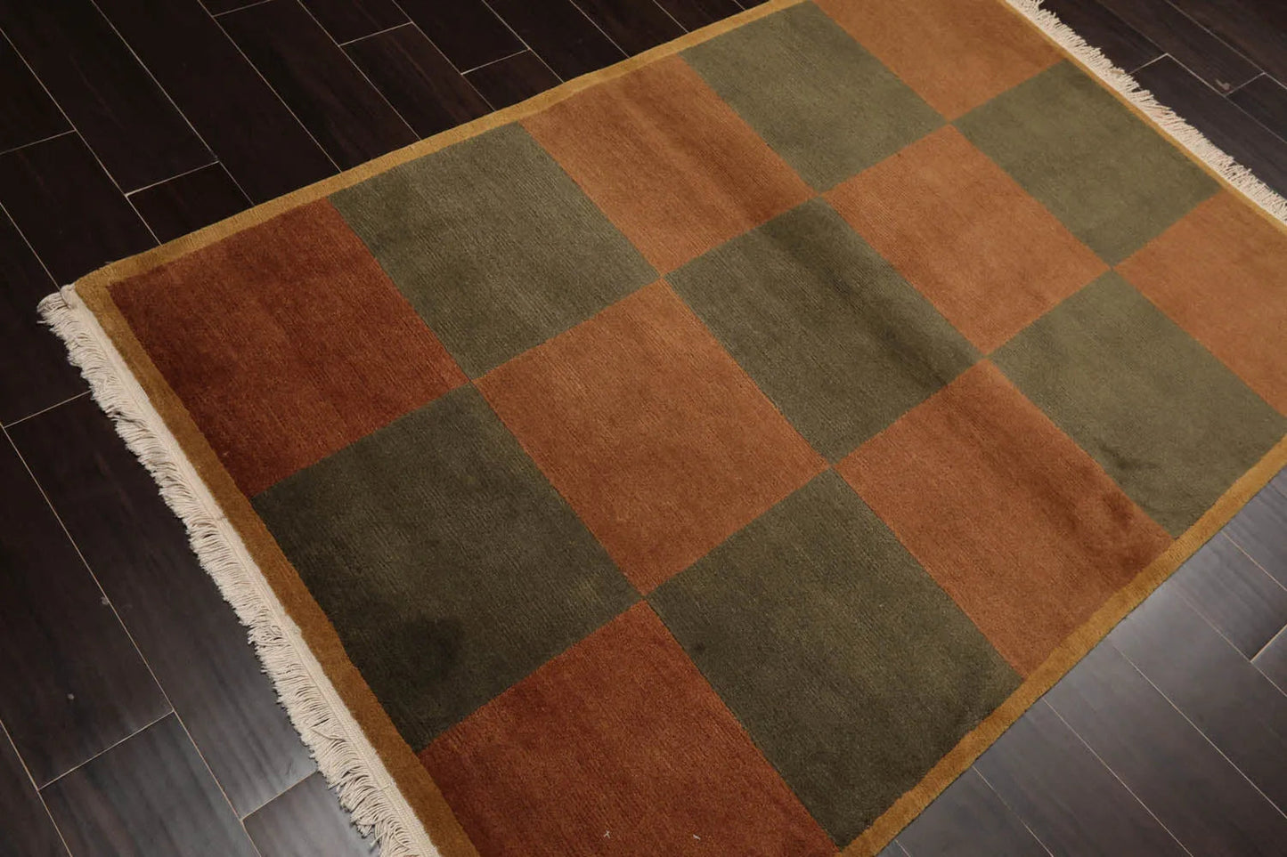 4x6 Brown Hand Knotted Tibetan Modern  Geometric Wool Oriental Area Rug