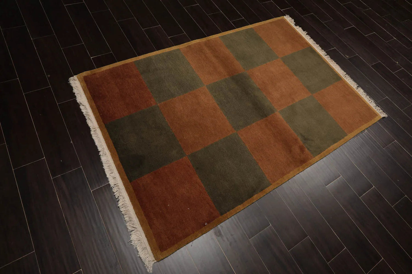 4x6 Brown Hand Knotted Tibetan Modern  Geometric Wool Oriental Area Rug