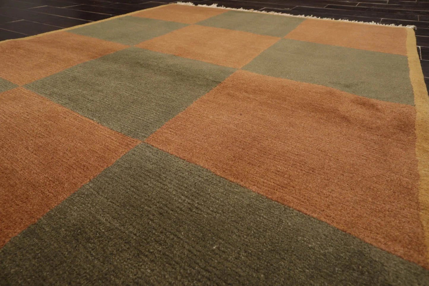 4x6 Brown Hand Knotted Tibetan Modern  Geometric Wool Oriental Area Rug
