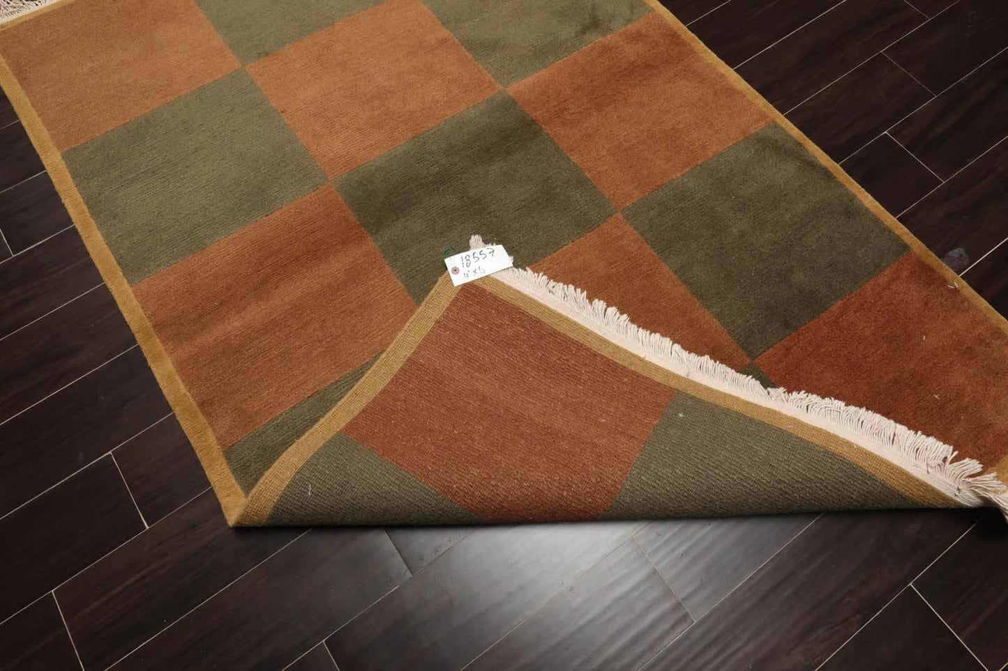 4x6 Brown Hand Knotted Tibetan Modern  Geometric Wool Oriental Area Rug