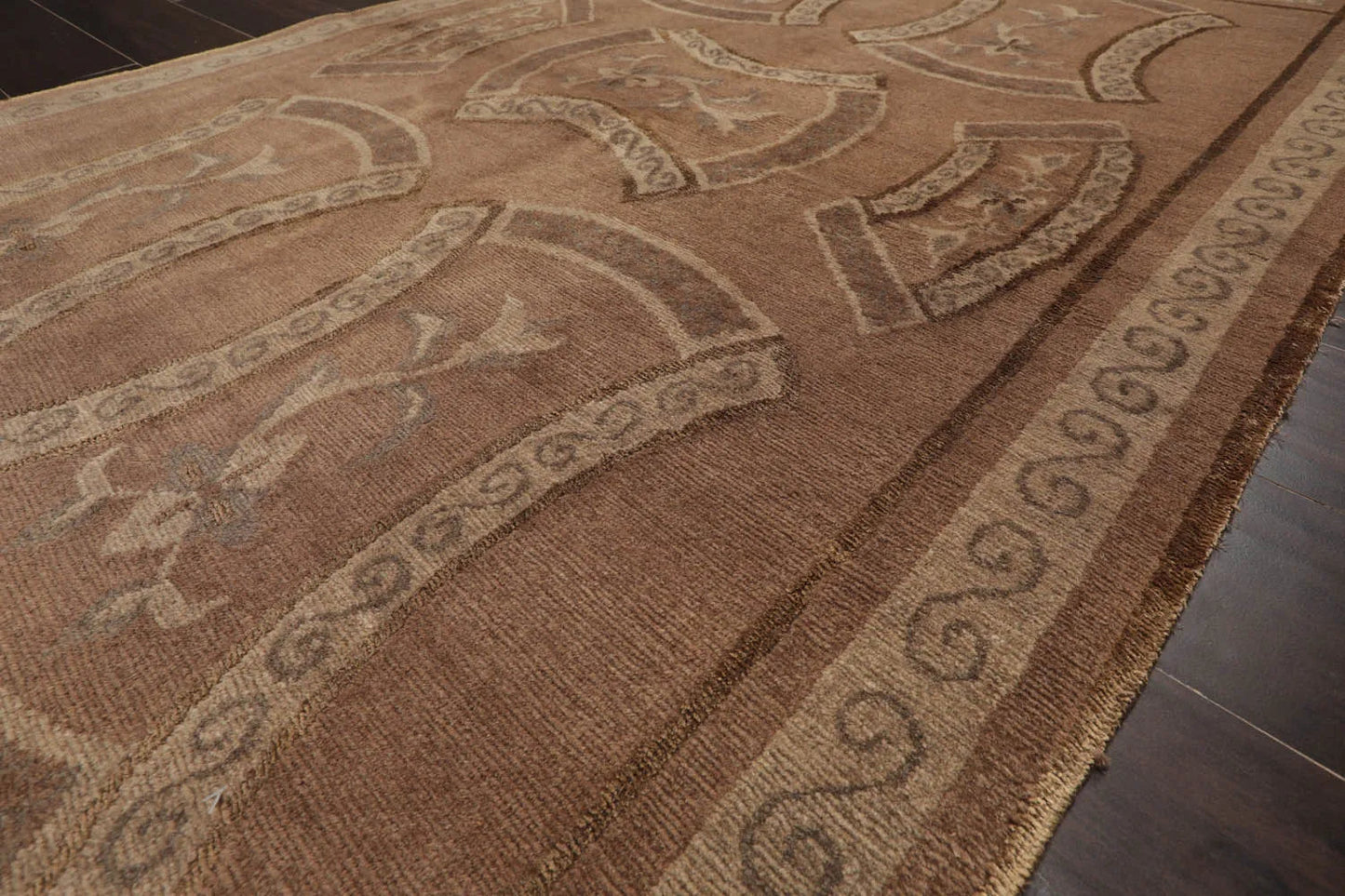 4x6 Taupe Hand Knotted Tibetan Transitional All-Over Wool & Silk Oriental Area Rug