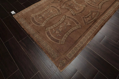 4x6 Taupe Hand Knotted Tibetan Transitional All-Over Wool & Silk Oriental Area Rug