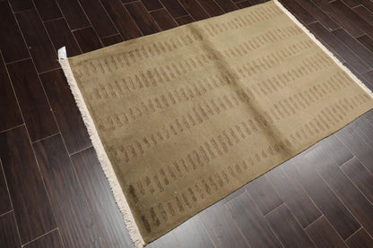 4x6 Olive Green Hand Knotted Tibetan Modern Abstract Wool Oriental Area Rug