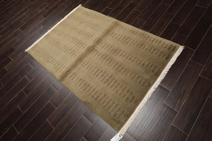 4x6 Olive Green Hand Knotted Tibetan Modern Abstract Wool Oriental Area Rug