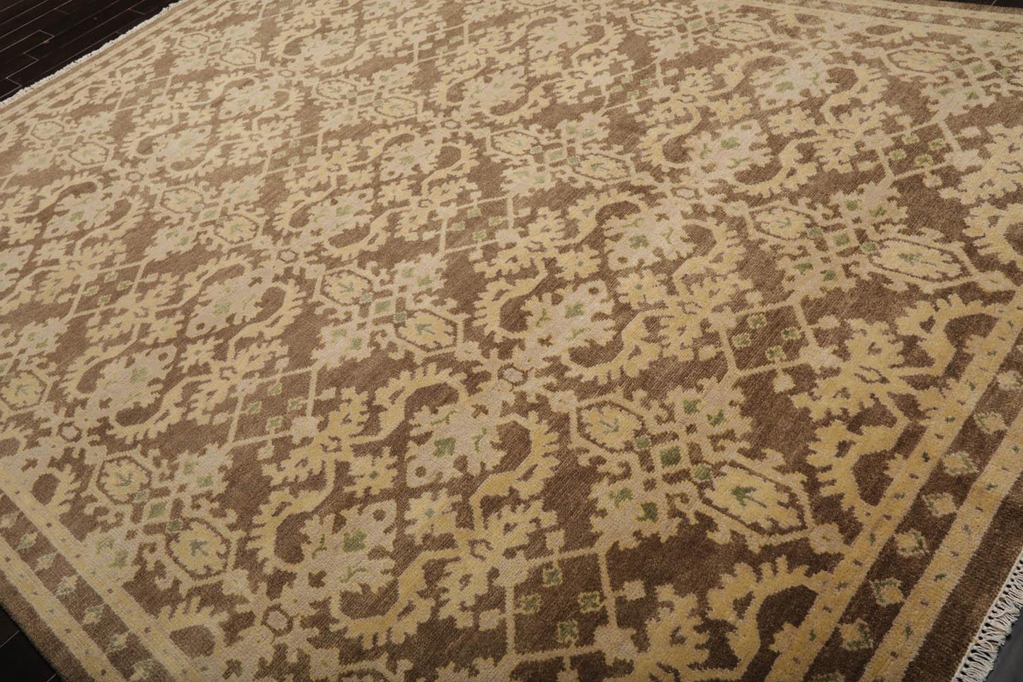 Turkish Oushak Wool 8’8" x 11’9” Hand Knotted Traditional Area Rug Brown