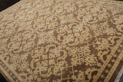 Turkish Oushak Wool 8’8" x 11’9” Hand Knotted Traditional Area Rug Brown