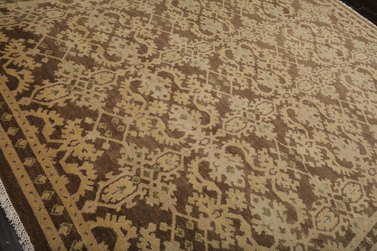 Turkish Oushak Wool 8’8" x 11’9” Hand Knotted Traditional Area Rug Brown