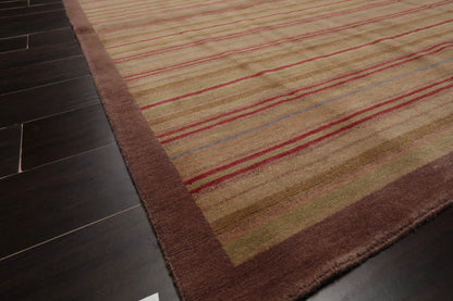 4x6 Sage Hand Knotted Tibetan Contemporary Striped Wool Oriental Area Rug