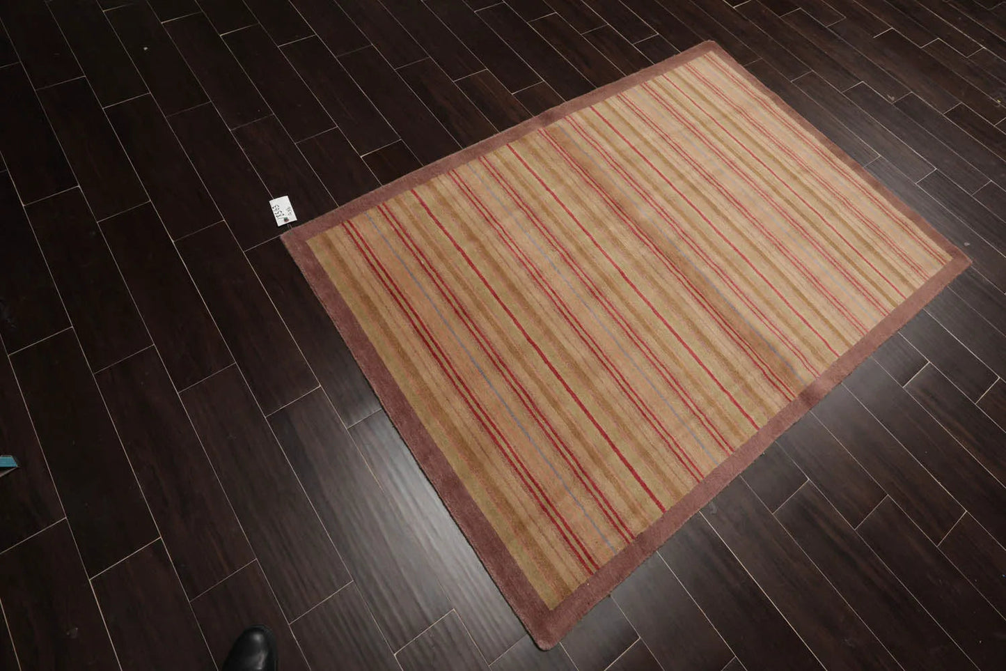 4x6 Sage Hand Knotted Tibetan Contemporary Striped Wool Oriental Area Rug
