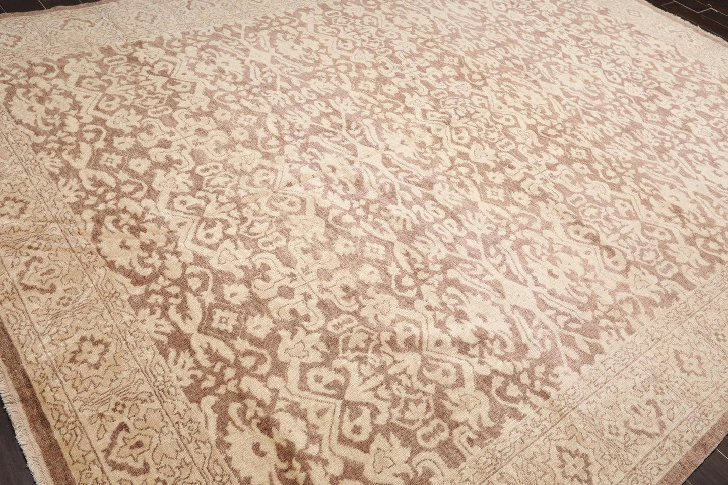 9’x12’ Hand Knotted Designer Tibetan Wool Antique Reproduction Area Rug Beige