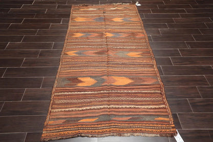 3'9''x7'2'' Vintage Hand-Woven Afghan Kilim Wool Tribal Southwestern Area Rug