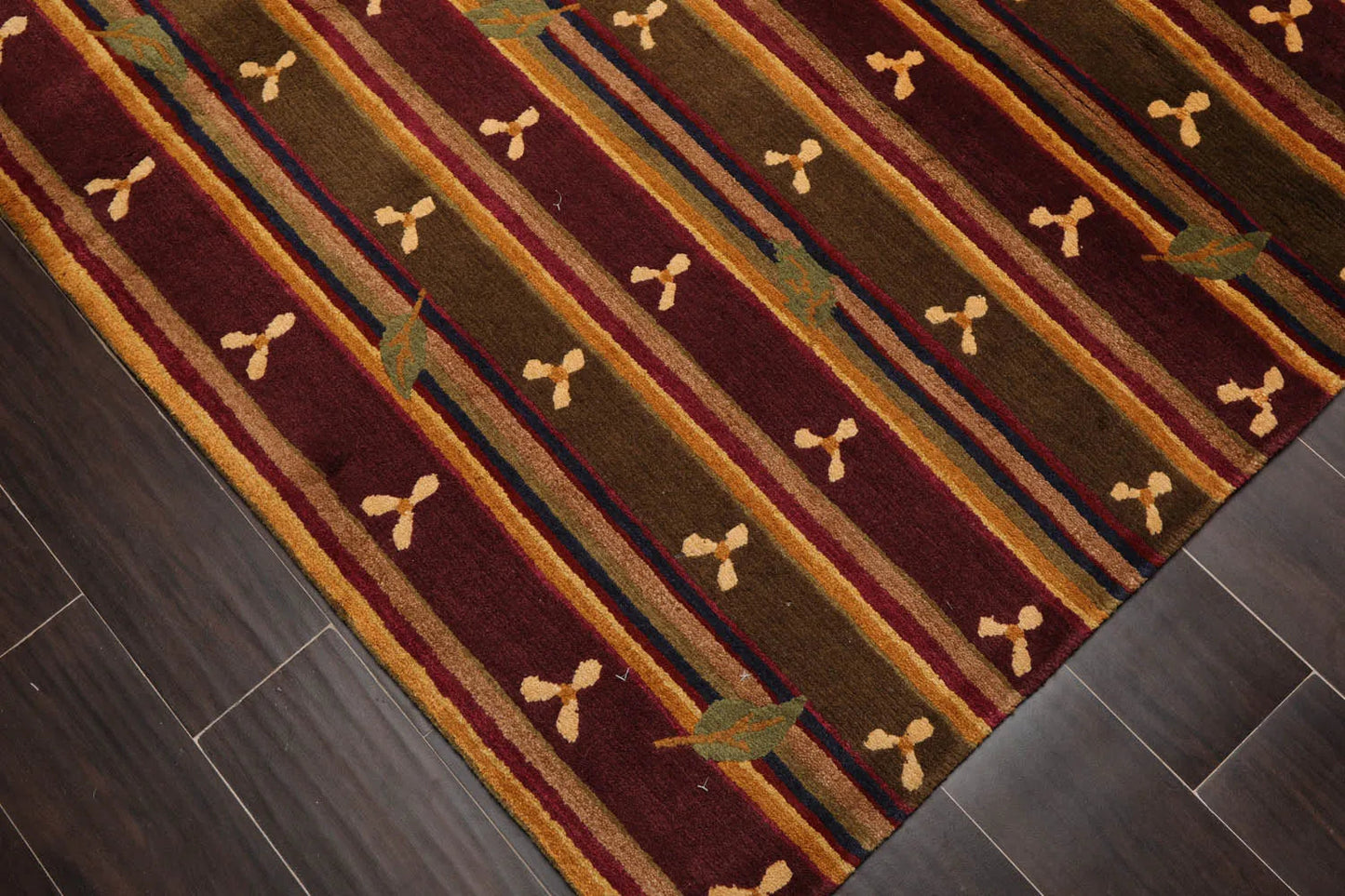 6x9 Green Hand Knotted Tibetan Transitional  Striped Wool Oriental Area Rug