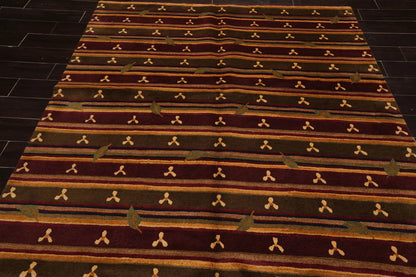 6x9 Green Hand Knotted Tibetan Transitional  Striped Wool Oriental Area Rug