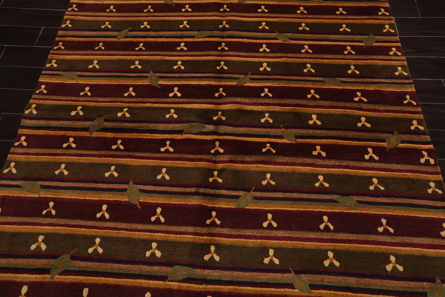6x9 Green Hand Knotted Tibetan Transitional  Striped Wool Oriental Area Rug