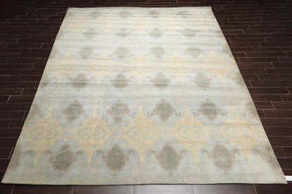 9'4'' x 13'3'' Handmade 100% Wool Ikat Modern Oriental Area Rug Light Blue
