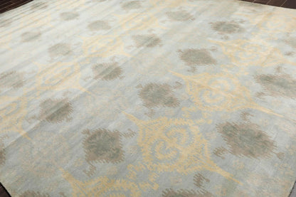 9'4'' x 13'3'' Handmade 100% Wool Ikat Modern Oriental Area Rug Light Blue