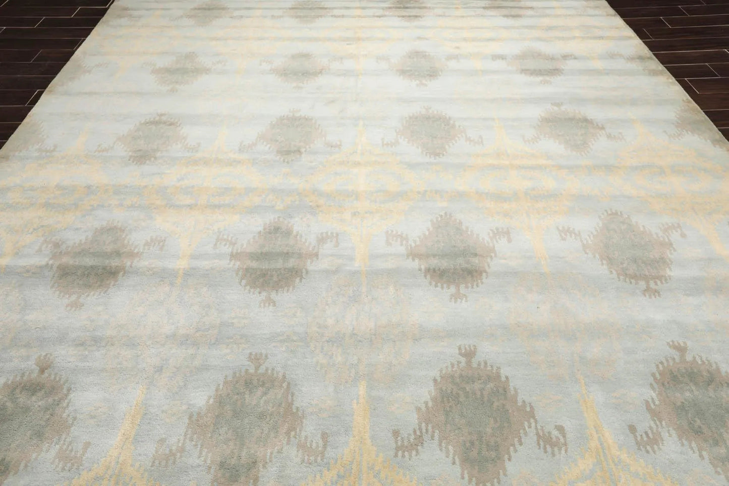 9'4'' x 13'3'' Handmade 100% Wool Ikat Modern Oriental Area Rug Light Blue