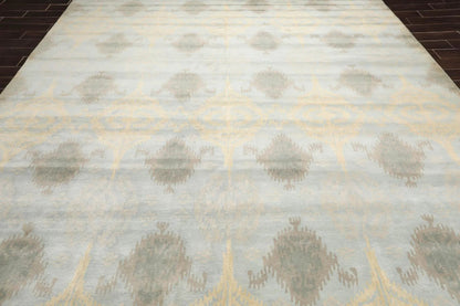 9'4'' x 13'3'' Handmade 100% Wool Ikat Modern Oriental Area Rug Light Blue