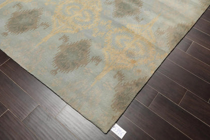 9'4'' x 13'3'' Handmade 100% Wool Ikat Modern Oriental Area Rug Light Blue