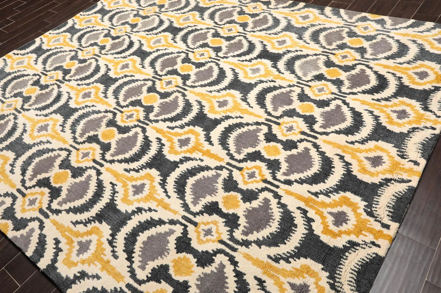 8' x 10' Handmade 100% Wool Bold Ikat Modern Oriental Area Rug Beige