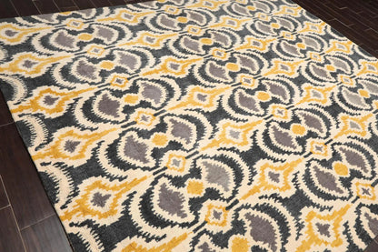 8' x 10' Handmade 100% Wool Bold Ikat Modern Oriental Area Rug Beige