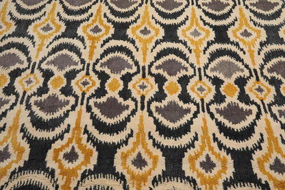 8' x 10' Handmade 100% Wool Bold Ikat Modern Oriental Area Rug Beige