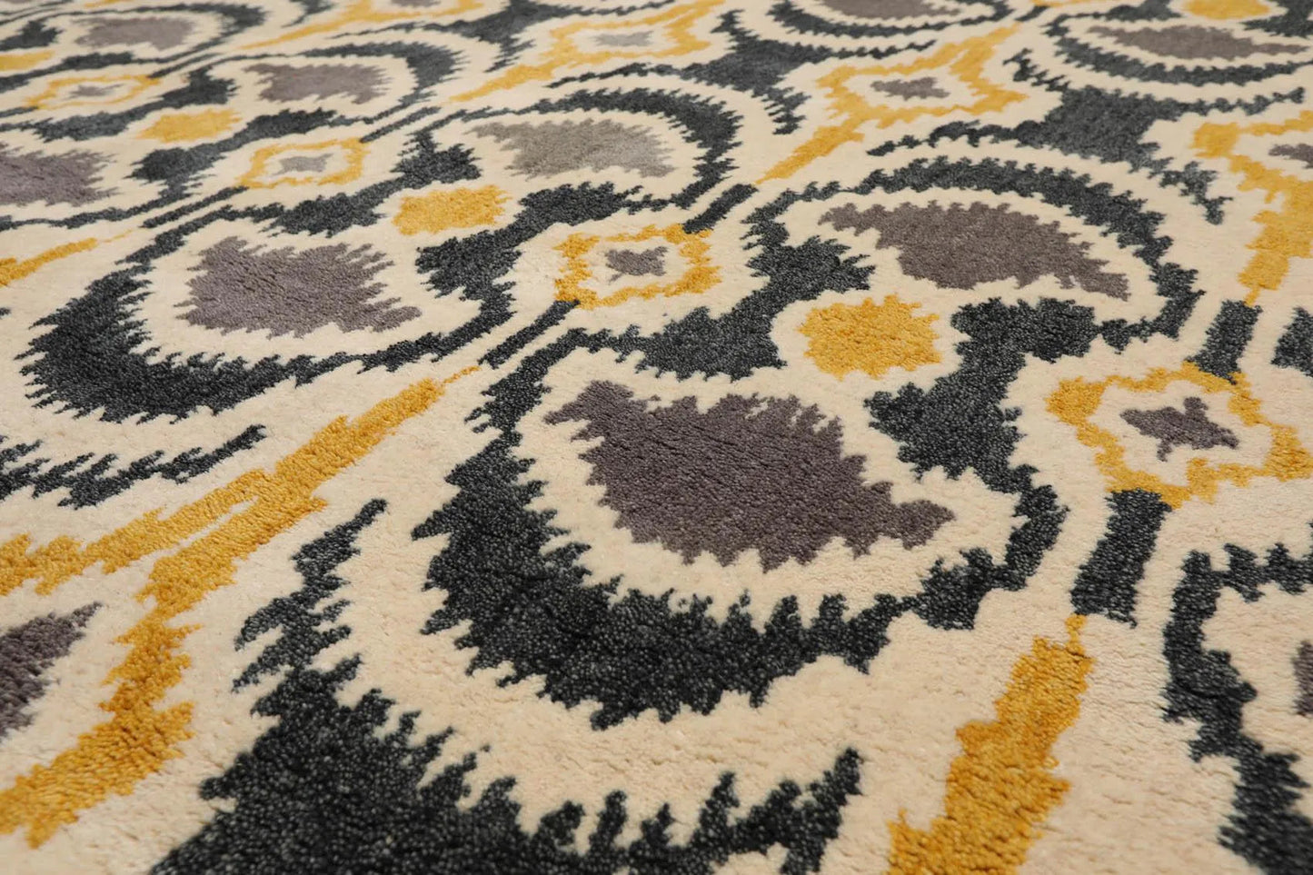 8' x 10' Handmade 100% Wool Bold Ikat Modern Oriental Area Rug Beige