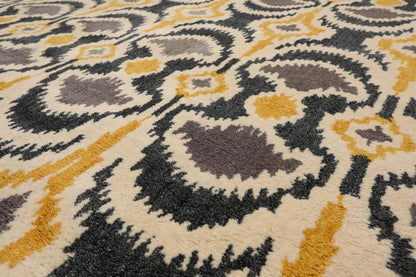 8' x 10' Handmade 100% Wool Bold Ikat Modern Oriental Area Rug Beige